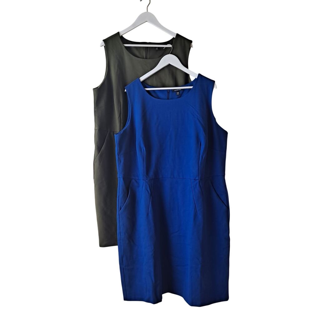 Set of 2 Lands' End Sleeveless Sheath Dress Blue & Olive Green Women's Size 24W